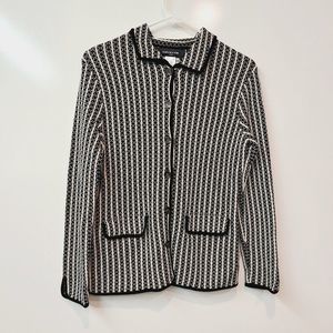 Jones New York Blazer Jacket Black Cream Knit Button Up Womens Small Petite